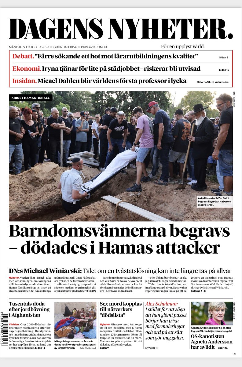 DN:s förstasida måndag