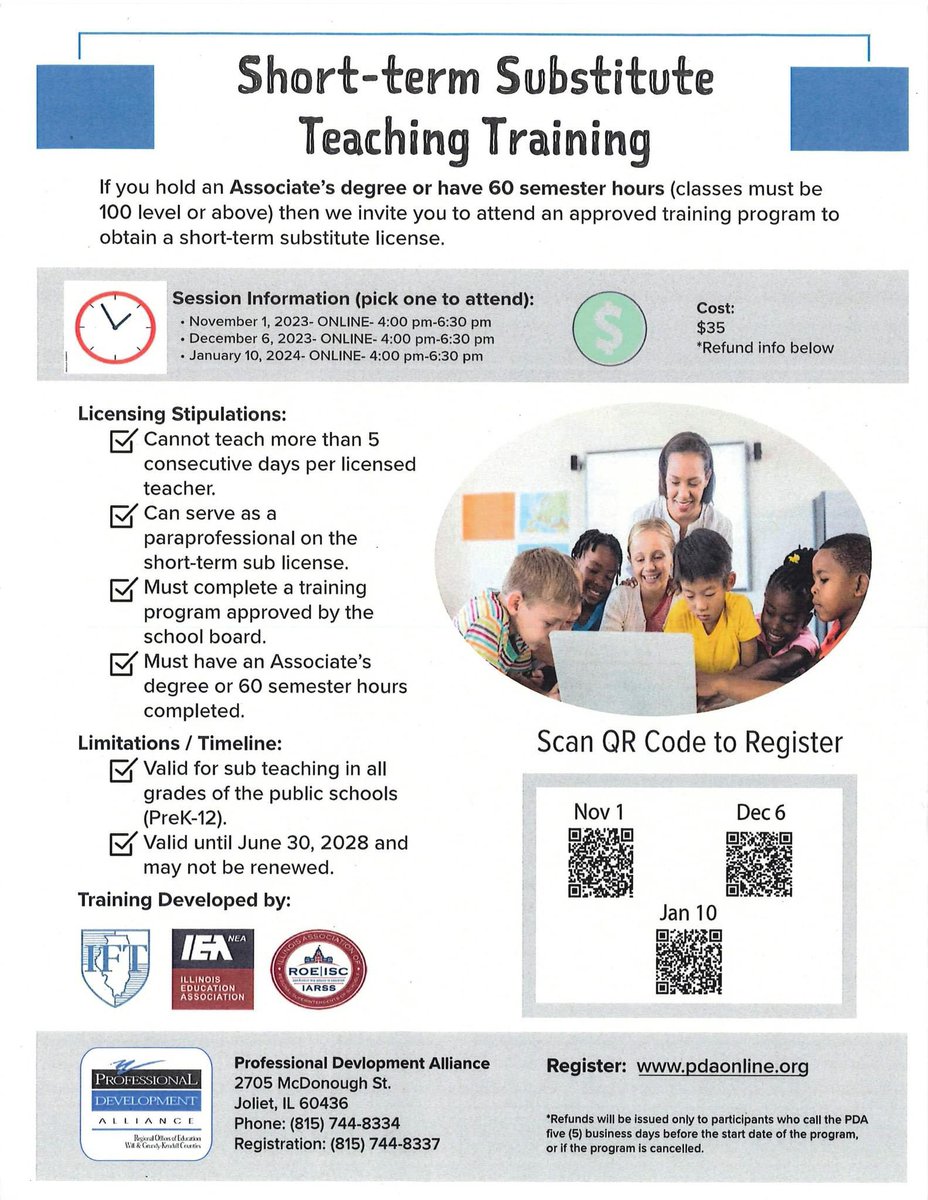 Interested in becoming a substitute teacher? Below is an approved training program for those interested in obtaining the new Short Term Substitute License pdaonline.org/Registration/W…