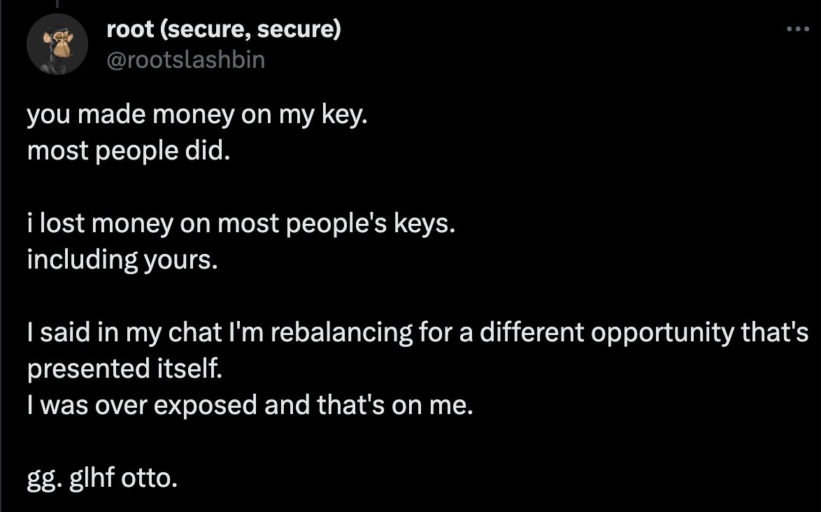 𝐖𝐡𝐚𝐭 𝐡𝐚𝐩𝐩𝐞𝐧𝐞𝐝 𝐭𝐨𝐝𝐚𝐲 𝐢𝐧 <a href="/friendtech/">friend.tech</a>! (𝟖/𝟏𝟎/𝟐𝟎𝟐𝟑)

1⃣ Mongraal (<a href="/Mongraal/">Mongraal</a>) , the gamer that won 1st place from Yuga Labs Dookey Dash, launched FT. It was heavily botted to 0.4 $ETH while lacking of bnuy volume, resulting in a continuing downward trend.