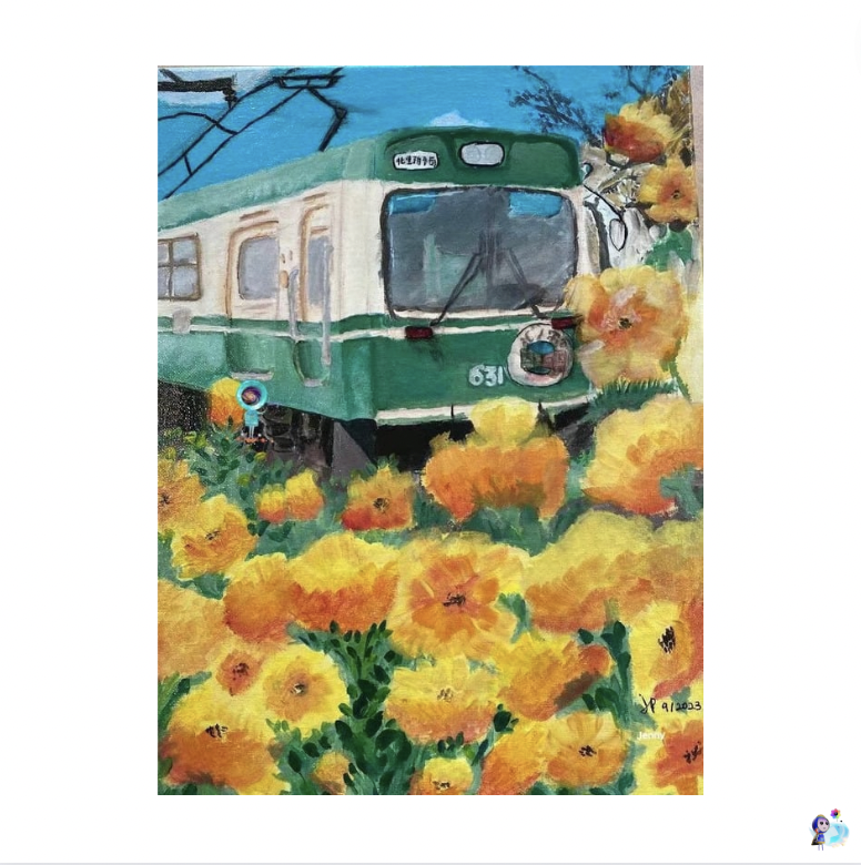 starryarts_'s tweet photo. Beautiful flowers are blooming and framing the train in Jenny’s oil painting.
Do you like Spring?🌼🚃
#artstudio #creativearts #schoolincursion #offlineclasses #imagination #creative #artiframerobot #artwork #animation #education #childrensartwork #oilpainting #spring https://t.co/V7sT1CsxmD