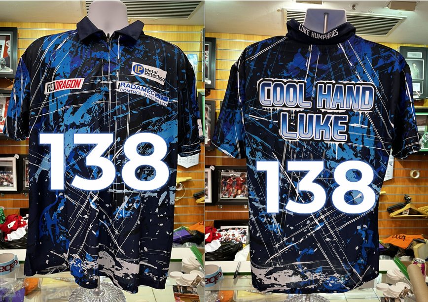 WeeklyDartscast's tweet photo. EXCLUSIVE: Luke Humphries' new darts shirt revealed for the German Darts Championship next weekend. https://t.co/dh2iIb1qru