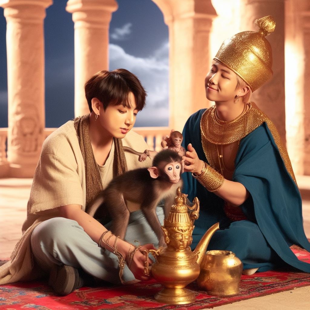 Jungkook & Namjoon experiencing an arabian night. #Jungkookai #Namjoonai #BTSAI