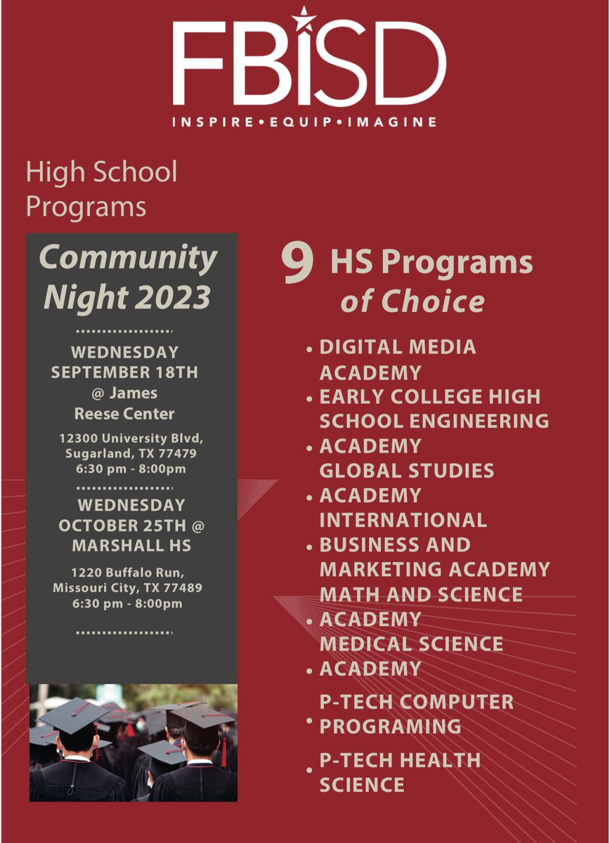 8th grade students and parents. Come join us to learn about the opportunities for students as they enter 9th grade next year.