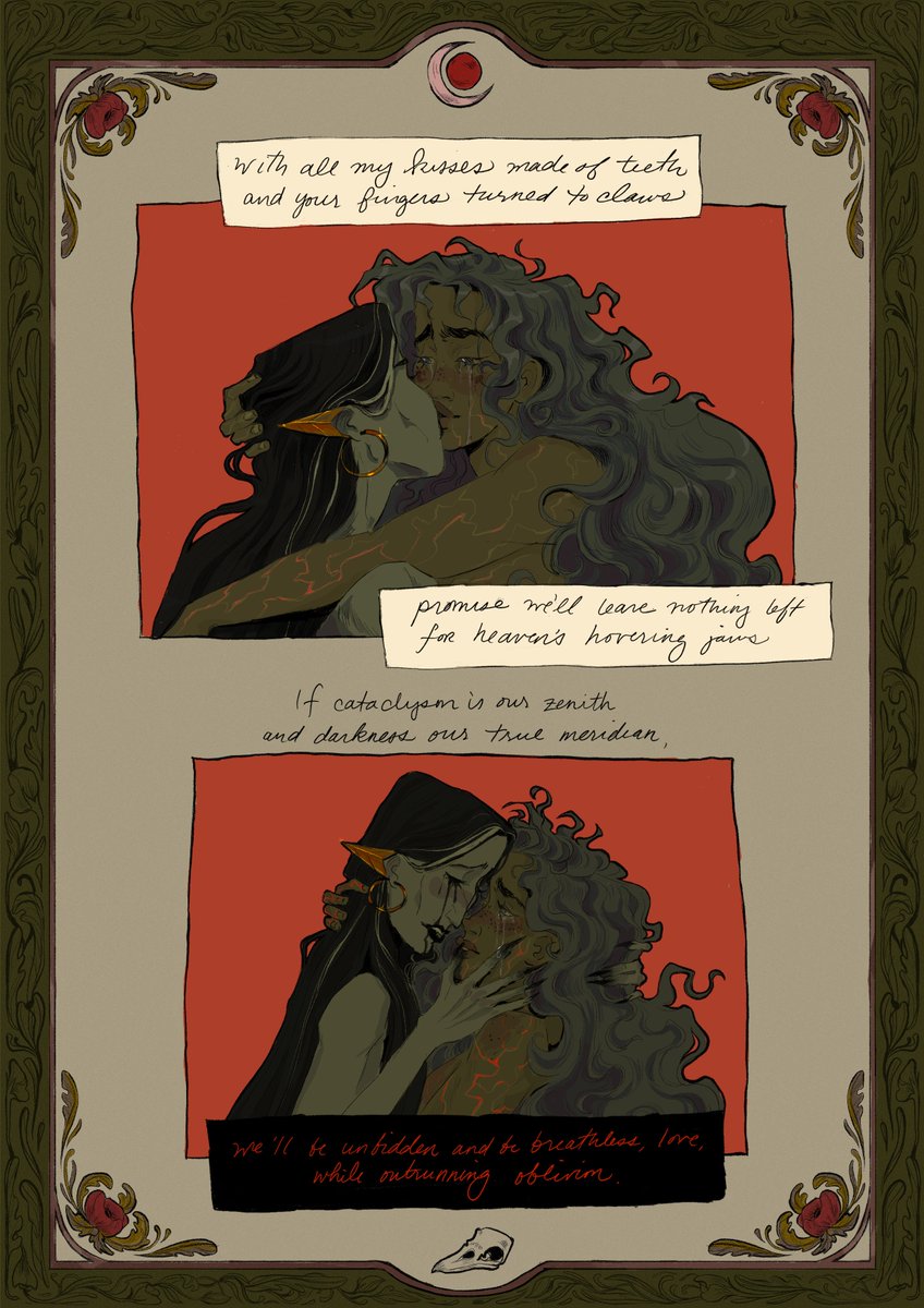 Slightly explicit art bellow . . . . . My dear friend @lesbianzorro and I decided to team up and make an artwork dedicated to this beautiful love story-she wrote a heartbreakingly wonderful poem that I followed up with illustrations. I cried a lot while making this.💜🖤