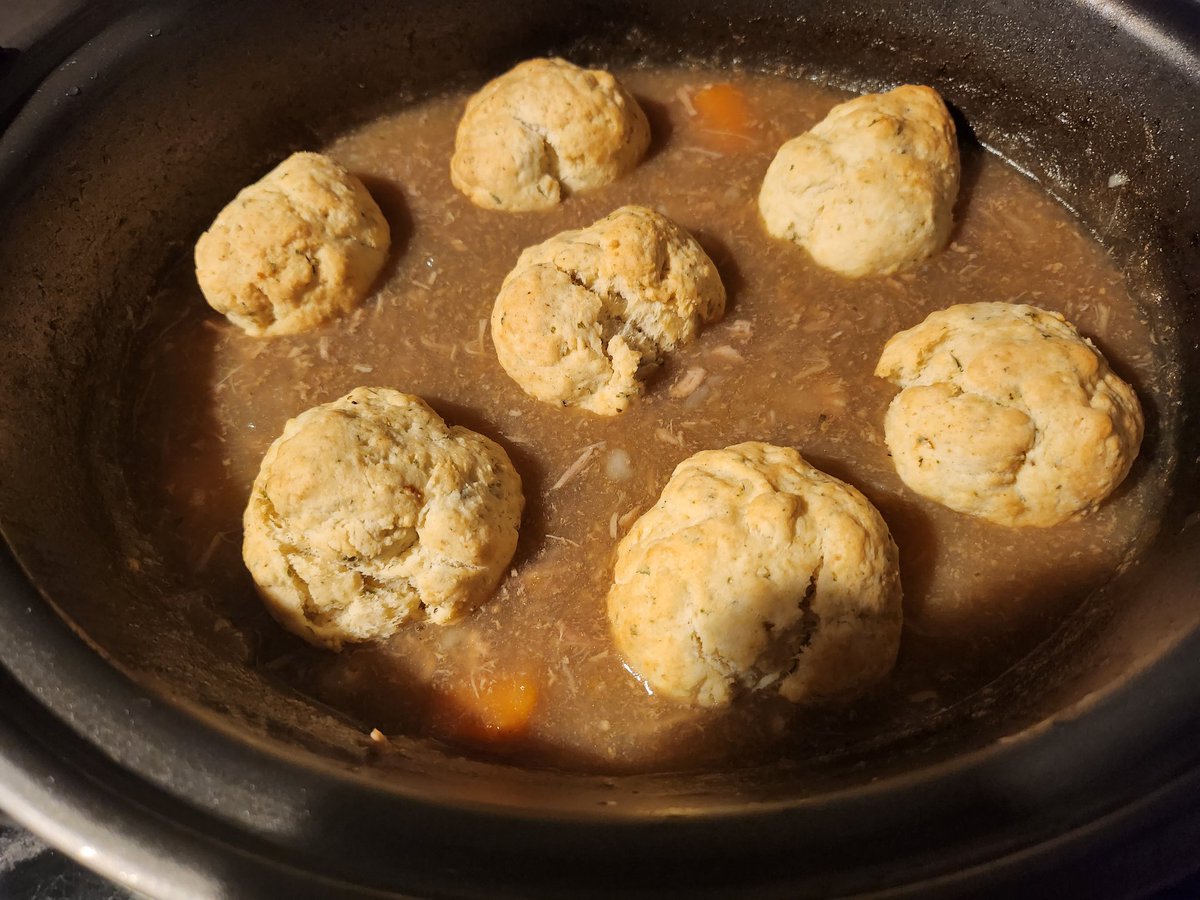 rachygoodwin's tweet photo. So i made a lamb casserole thing in the slow cooker and my first attempt at dumplings, god knows what they are supposed to look like! Lol what u think? #dumplings #casserole #foodlovers https://t.co/k3VBzqYT1N
