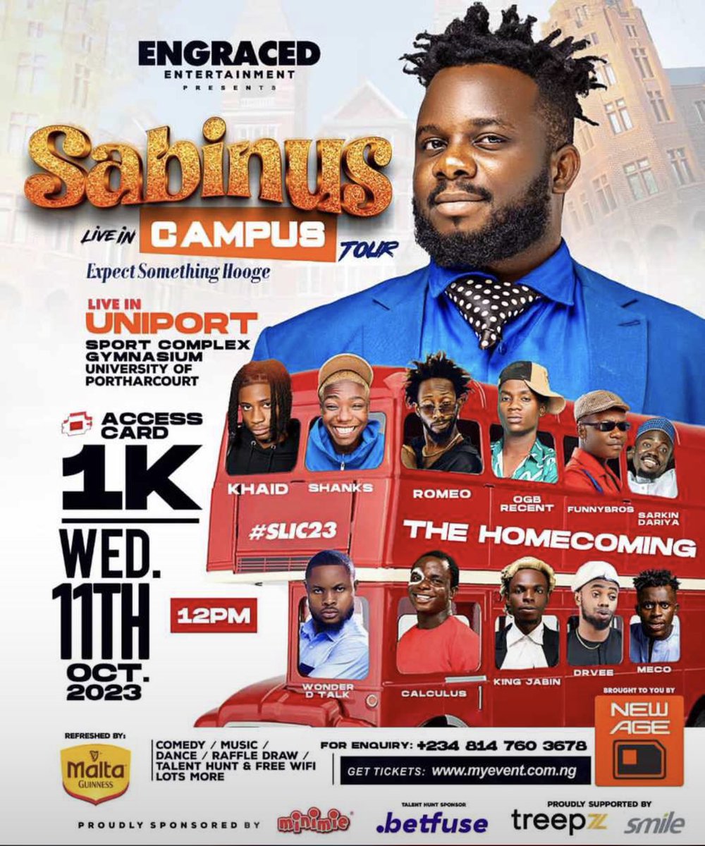 <a href="/UniPortCCI/">Faculty of CCI, UoP</a> on Wednesday we gonna turn up your school for fun… expect the best from <a href="/engracedevents/">Engracedboss</a> $ <a href="/Sabinus1_/">Sabinus</a>  Pure Entertianment only on 💯 vibes.. #SLIC2023