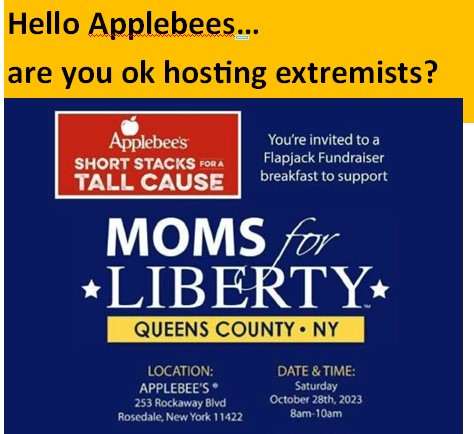 _dofd's tweet photo. Can someone tap @Applebees on the shoulder and ask why their Queens location is hosting an anti-government extremist group? https://t.co/NdJcgtMoCE