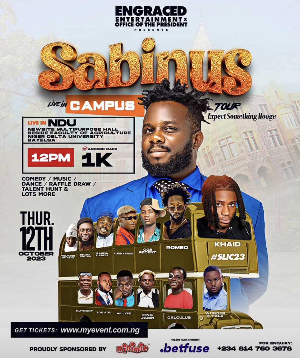 <a href="/nduvarsity/">NigerDeltaUniversity</a> on Thursday is for pure fun from <a href="/engracedevents/">Engracedboss</a> $ <a href="/Sabinus1_/">Sabinus</a>  Expect a 💯 full blown entertainment from  <a href="/engracedevents/">Engracedboss</a>  CAMPUS TOUR.. 💯… BIG_FORCE🖤