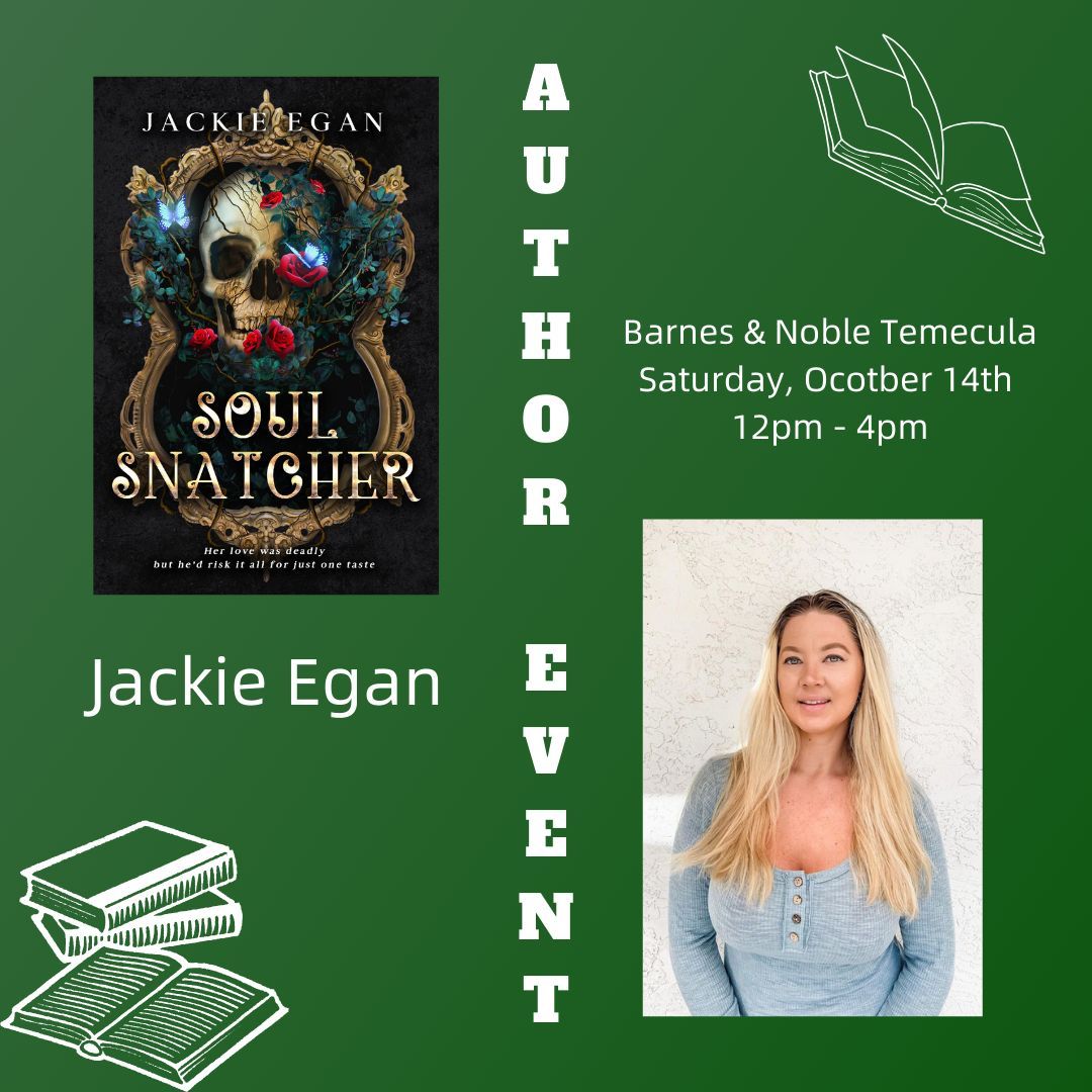 Our Author Event featuring Jackie Egan is ✨Saturday October 14th✨ from 12pm - 4pm to sign her book Soul Snatcher. Don't miss the opportunity to stop by our store to pick up your own signed copy and meet this awesome author! ✒ #BNTemecula #JackieEgan #SoulSnatcher #LocalAuthor