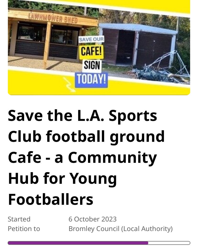 Please take a minute out of your day to sign! Every signature counts 🙏 

Save the L​.​A. Sports Club football ground Cafe - a Community Hub for Young Footballers. Do you agree?
chng.it/BX55THFn

#LASportsclub #signandshare #support