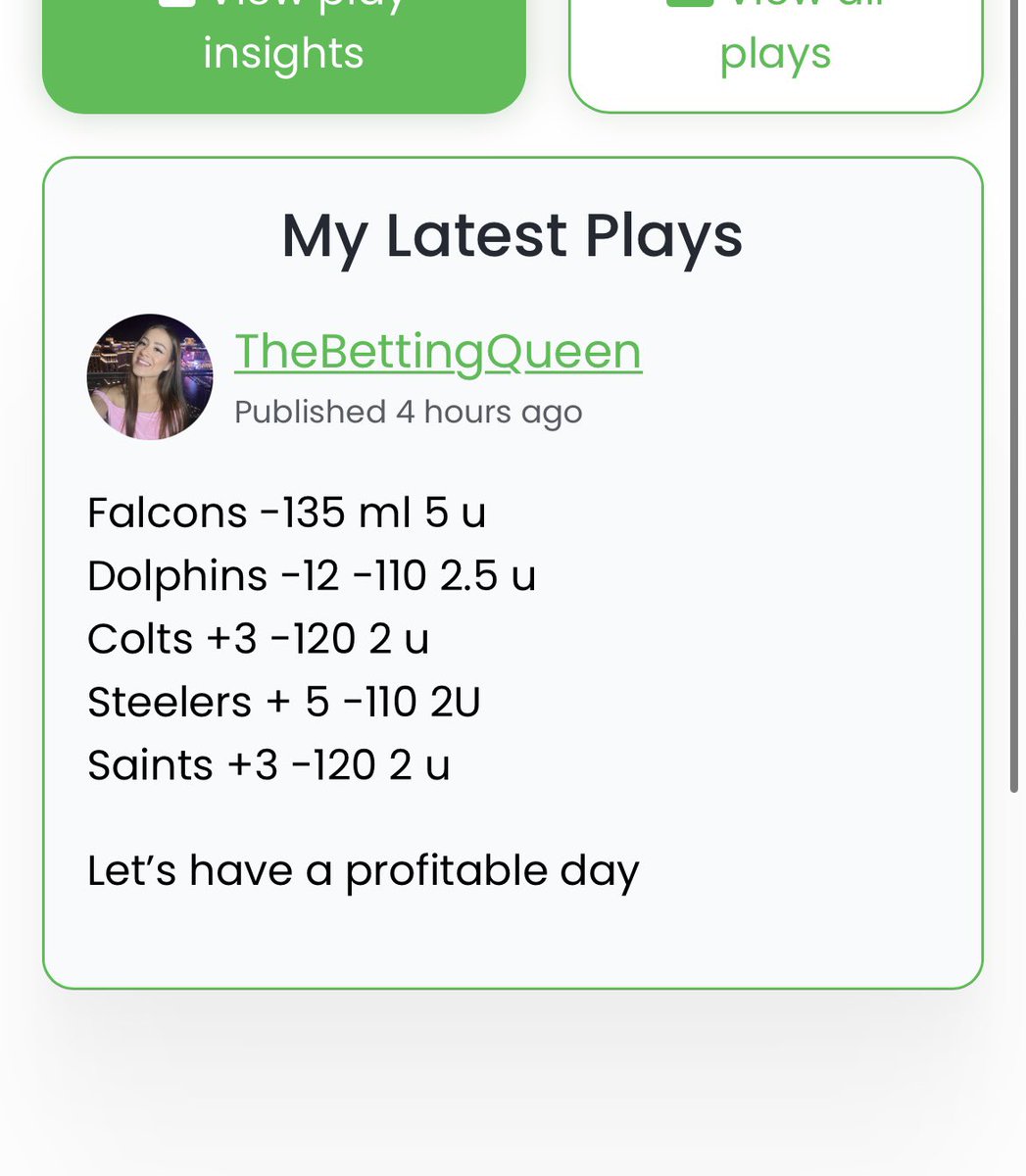 thebettingqueen's tweet photo. 💰💰  VIP CARD RECAP IF YOU RETWEETED FOR TODAYS CARD VIA DM💰💰

Falcons ml 5U🏦
Dolphins-12 2U🏦
Colts +3 2U🏦
Steelers +5 2U🏦
Saints +3 2U🏦

BANG 💥 CONGRATS TO THOSE WHO RETWEETED 5-0 🔥🔥💰NFL IS ON FIRE 

WHO TAILED AND MET ME AT THE MF BANK AND READY FOR MORE 🏦 https://t.co/btWsb0oupw