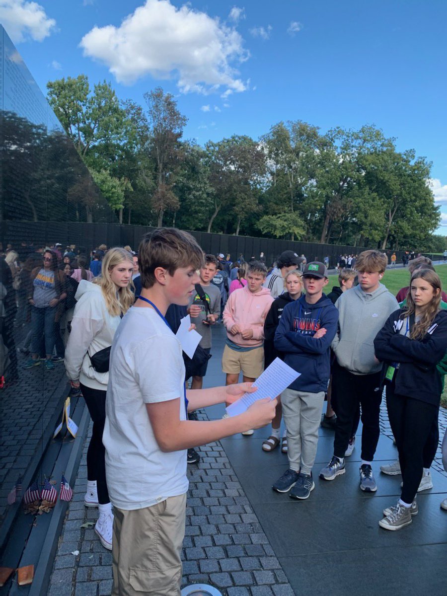 ErikAndersonMN's tweet photo. Our #ehsdc23 students today paid tribute to First Lieutenant Lars P. Hustad, Edina High School Class of 1962. Lars was killed in Vietnam on April 5th, 1969 at the age of 24. @VVMF https://t.co/jdKuu6yqmT