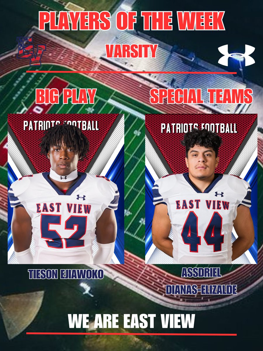 EastView_FB's tweet photo. Week 7 Players of the Week - Varsity 

 #WeAreEastView #BeliEVe https://t.co/gpRPvxXKuu