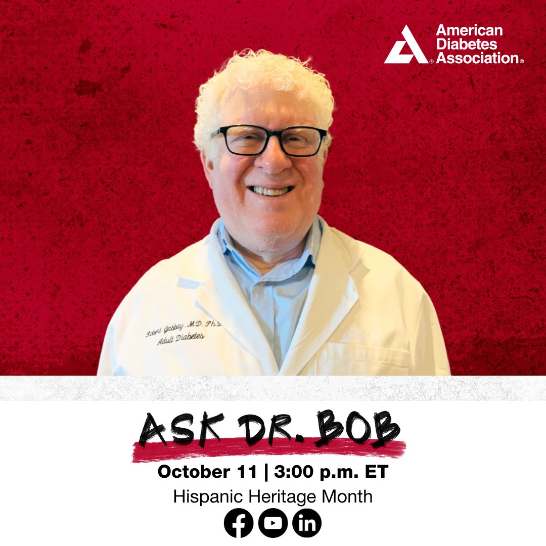 #DYK: The Hispanic/Latinx community faces a higher risk of developing type 2 diabetes? Join our upcoming #AskDrBob event on Wednesday, October 11 at 3:00 p.m. ET to learn helpful insights! bit.ly/3PkTnbL #HispanicHeritageMonth @DrBobGabbay