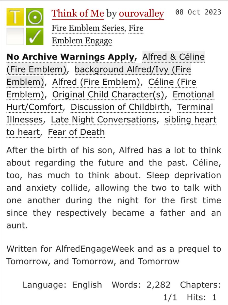 ourovalley's tweet photo. Finally finished one of the drafts I wrote for #AlfredEngageWeek! This was for the Health/Small Joys prompt, though most of my fics will incorporate a bit of Floriography. Hope you all enjoy this one!

https://t.co/FT9dx5pdpH https://t.co/tbE4XL8vyu
