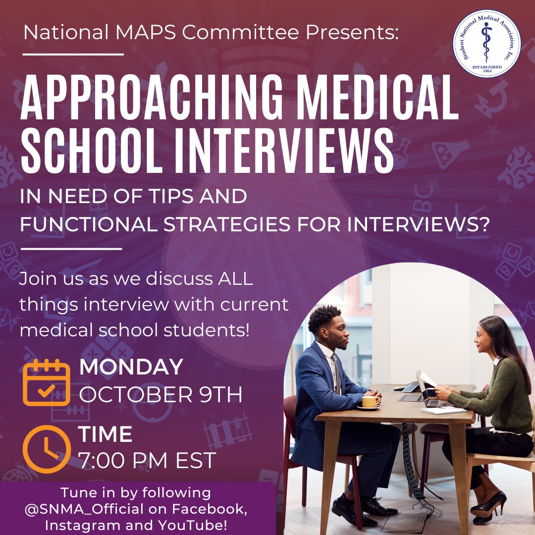 Ready to Ace Your Medical School Interview? Join us for an exclusive webinar where we'll unravel the secrets to impressing admission committees and securing your spot in med school! 🎓💉

youtube.com/live/kPIr9k2pB…

#SNMA #MAPS #Interviews #MedSchoolPrep #InterviewSuccess  #PreMeds