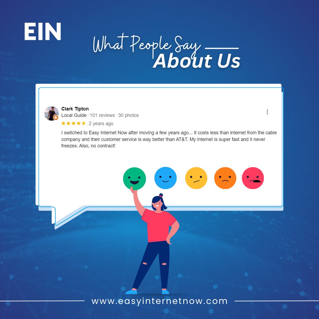 EasyInternetNow's tweet image. Thank you for sharing your wonderful experience with us!
We are always there to serve you.
.
If you need any assistance, contact us!
easyinternetnow.com
.
#WIFI #homewifi #wifidayconnetlife #broadbandservices #Easyinternetnow #InternetAvailability #EIN #googlereview #reviews
