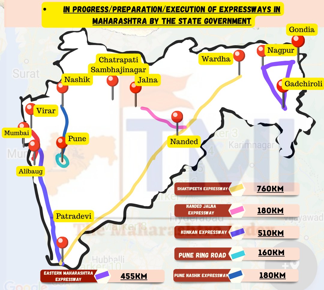 Future of Maharashtra's Map of Expressways in next 5-7 Years (Doesn't Include Samruddhi and Mumbai Pune E-way) These E-ways accounts 1945KM (Considered Only E-ways Being Constructed by MSRDC) Maharashtra will hit 1Tr $ Economy in next 7 Year at most . More Expressway are…