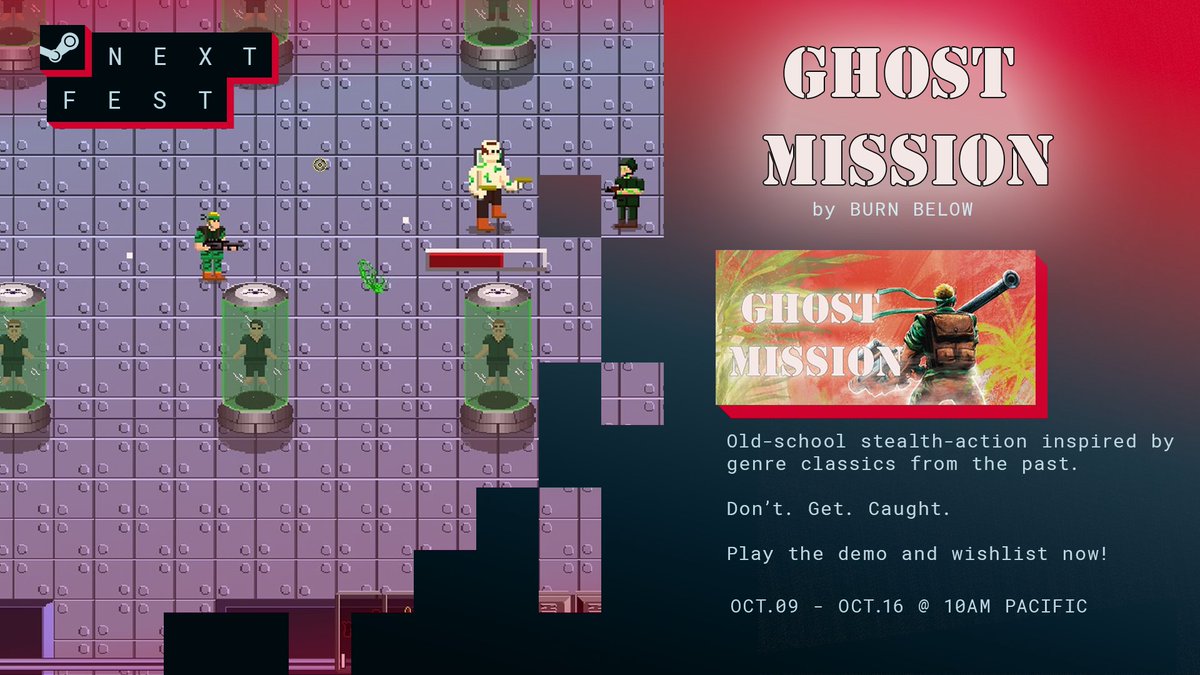 burnbelowgames's tweet photo. GHOST MISSION is officially part of October's #SteamNextFest! Check out the demo and wishlist now!

#indiegame #chiptune https://t.co/f1Xdvb88Hr