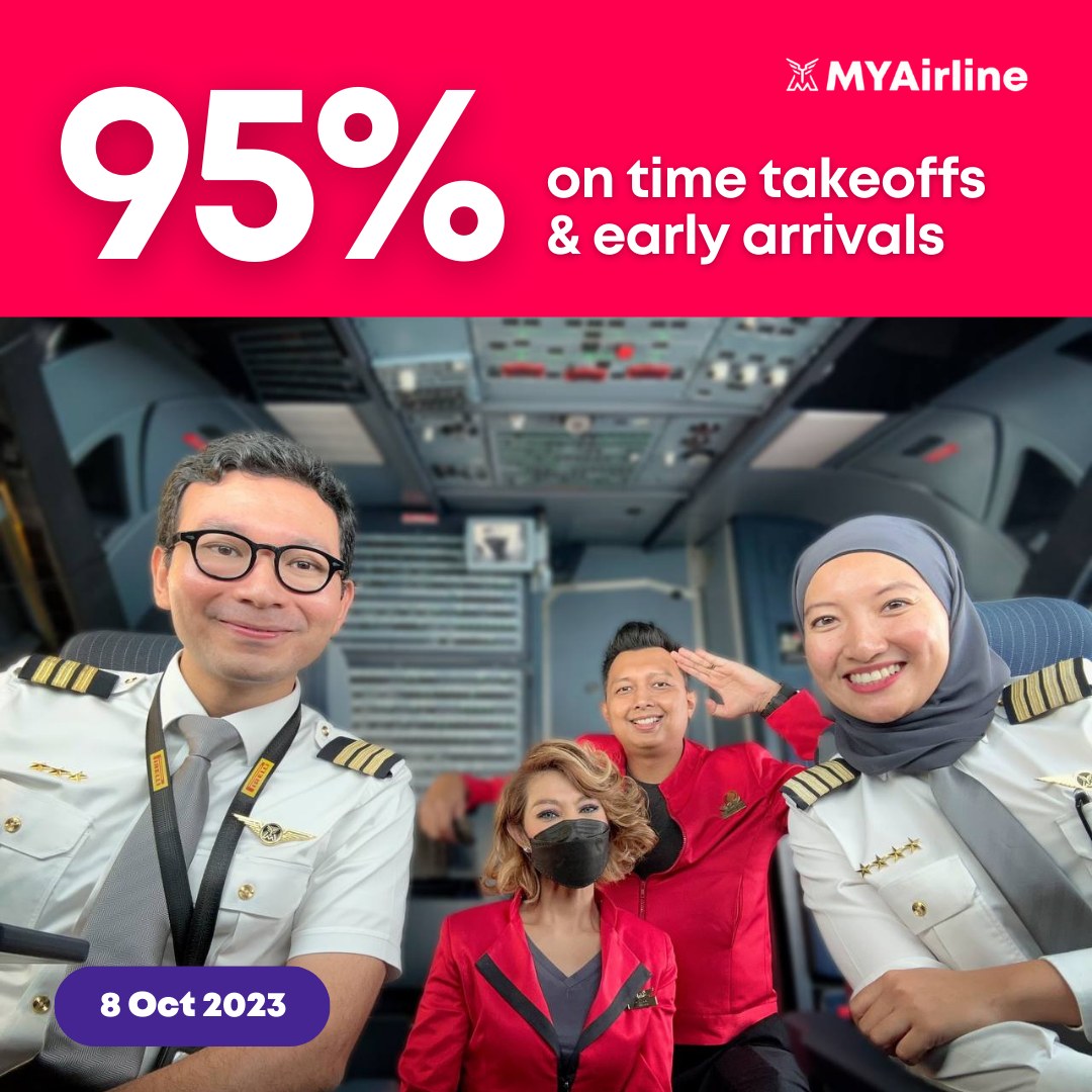 8 Oct: We hope you had a restful weekend! We're happy to share that the majority of our flights arrived on time or ahead of schedule yesterday. Thank you for choosing to fly with MYAirline ❤️

🛫 myairline.my

#myairline #mychoice #yourexperiencematters