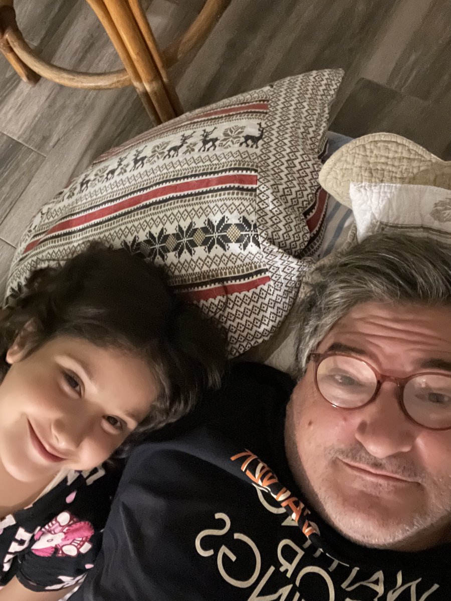 My lovely Zayneb has been up since 3:30 am woken up by intense Israeli bombardment on the city. She is enjoying baba’s company while tweeting &amp; correcting baba’s typos ❤️