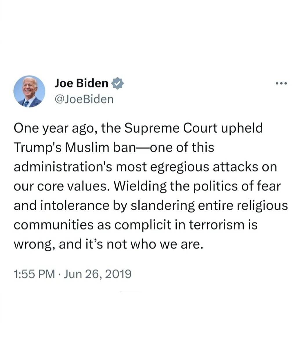 POTUS46Biden's tweet photo. @POTUS @IsraeliPM Wielding the politics of fear and intolerance is unacceptable!

It's not as if the previous administration's ban on Muslims from entering the United States could have possibly kept untold numbers of terrorists out of our country…

https://t.co/ZaqMslIxUr

https://t.co/JnN1weqR7x https://t.co/7MT2OJ2qOA