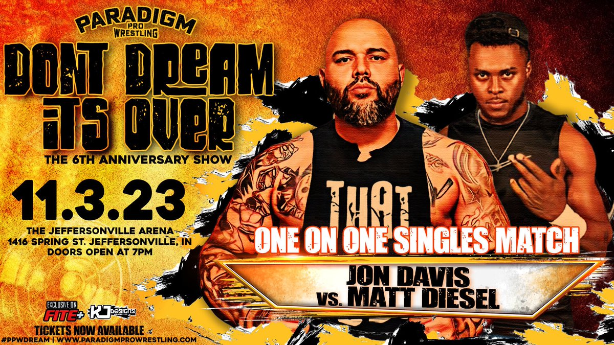 Come celebrate 6 years of Paradigm Pro with our HUGE double feature on Friday, November 3rd in Jeffersonville, IN! Featuring @shawmason_ , @Jordan_Blade92, @YungLittlefoot, @themagnumck, @MikeyBMOC & more! Use promo code 6TH to save $6/ticket at ParadigmProWrestling.com!