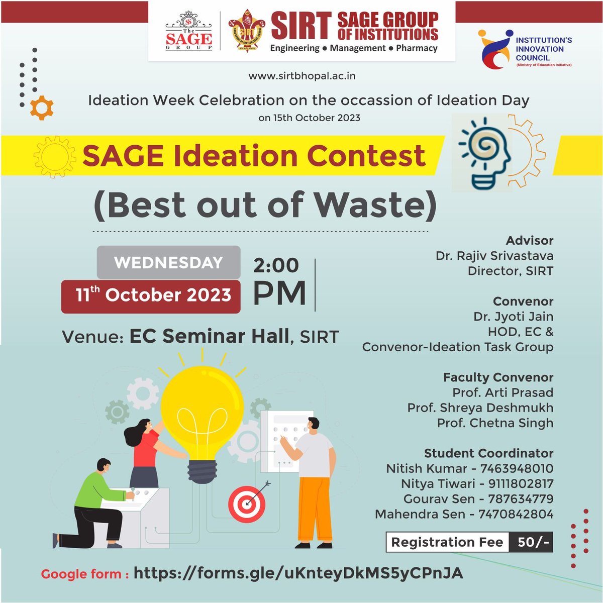 SIRT_BHOPAL's tweet photo. Ideation Week Celebration On the Occasion of Ideation Day 💡
Best out of Waste Contest 💫
Innovative Ideas to Big differences it's not about Idea its about making Idea happen great opportunity to win Exciting Prize🏅
#idea
#ideationweek
#greatideasgreatlife
#TheSageGroup https://t.co/bF6cGKBa1f
