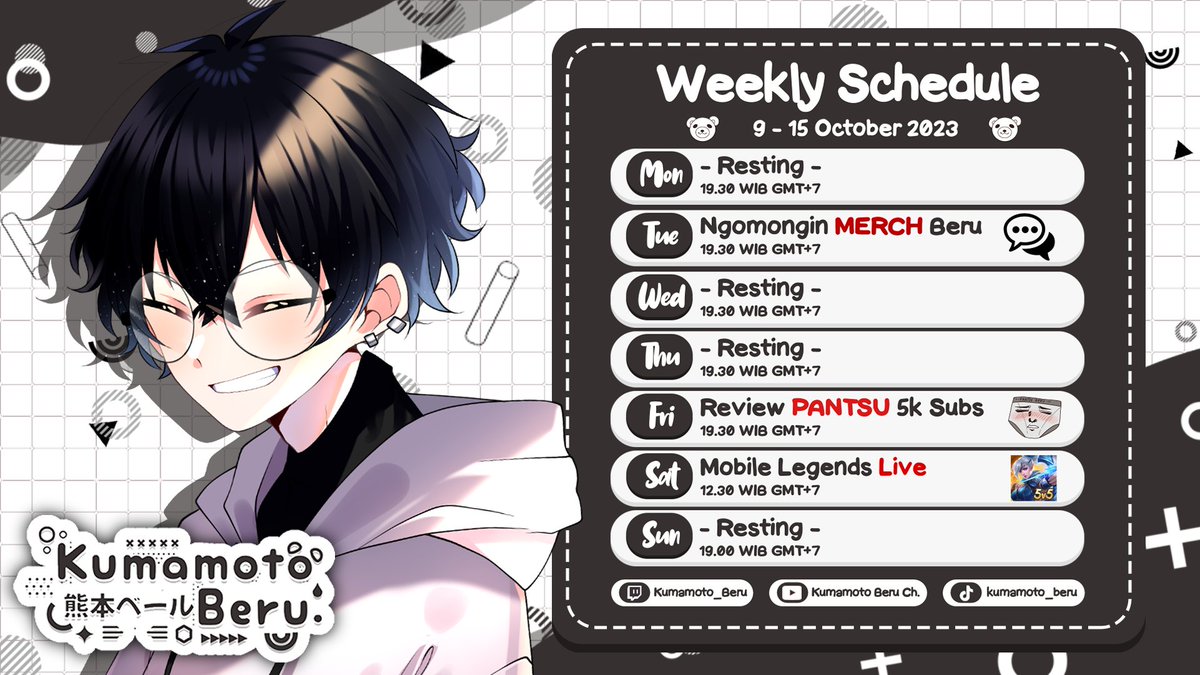 kumamoto_beru's tweet photo. KonKuma! Here is my Schedule~
【Stream】
YouTube ➣ https://t.co/ByWR5yeGlk
Twitch ➣ https://t.co/LTjb16UVOq
【Tags】
General : #Beruaya
FanArt : #Berart
NSFW : #Yaberu
Meme : #Berulah
【Support Beru】
Pantsu ➣ https://t.co/GvTULenHGP
【Schedule】
9 - 15 October 2023 https://t.co/8JvW7gBY4b