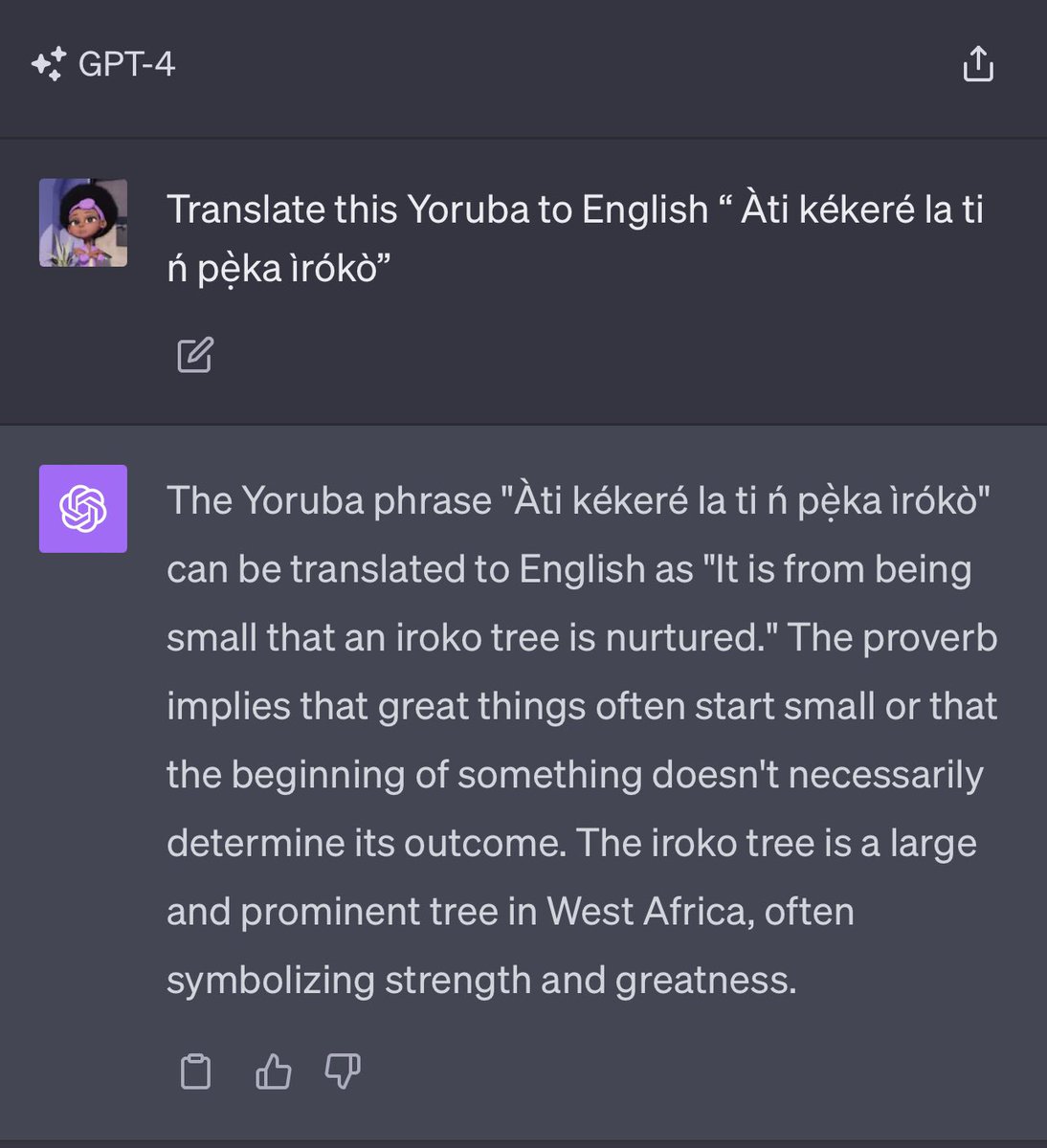 AnthillImmersia's tweet photo. Compare both translations!! I think ChatGPT might eventually replace google search. They just need to figure out the right product to carry this GPT power. Google translate doesn’t even stand a chance. Wow! https://t.co/LF87mGfbP0