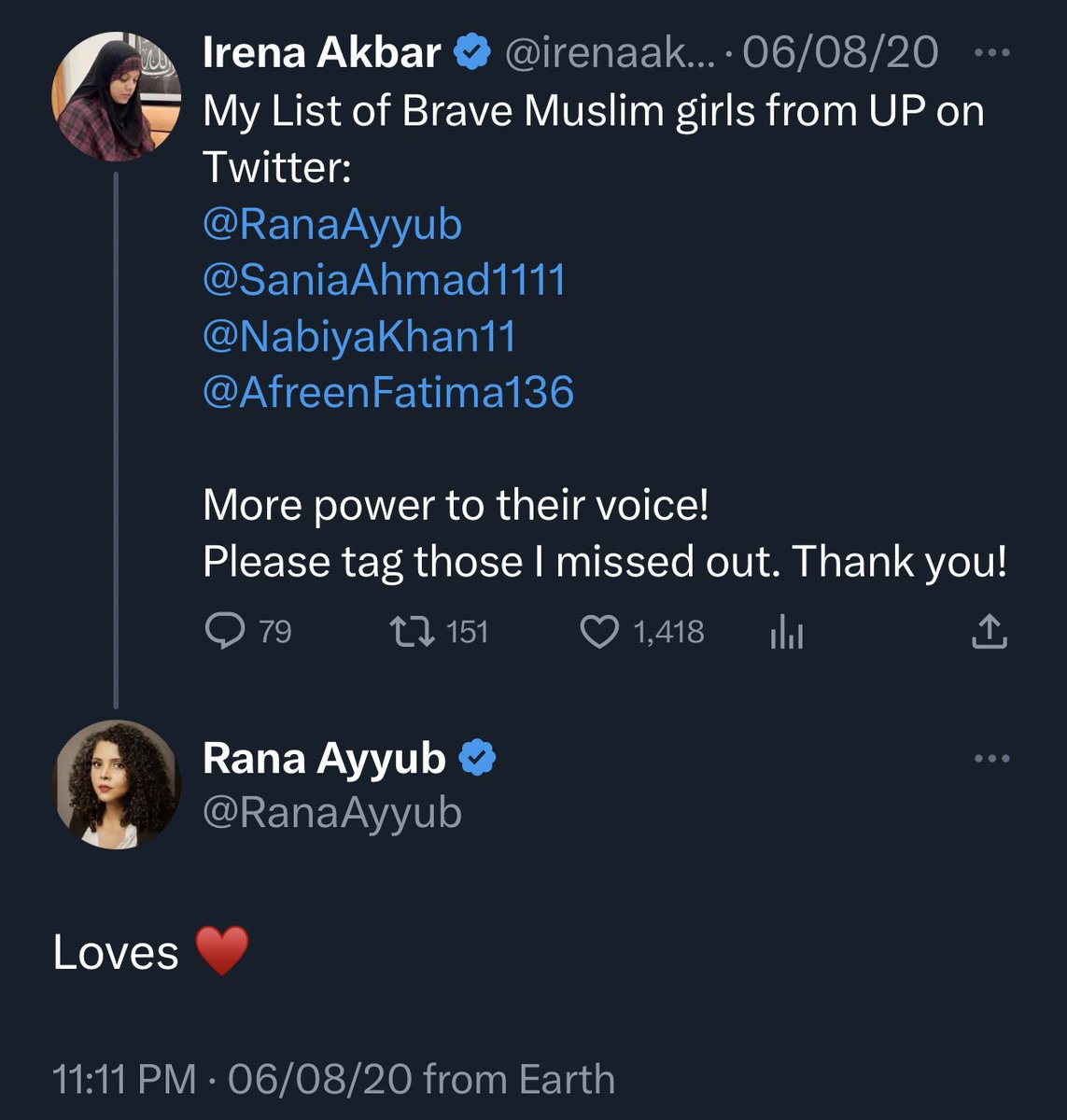 AsYouNotWish's tweet photo. Could the Washington Post please look into its star columnist Rana Ayyub’s public association with Irena Akbar, the Muslim woman from India who posted a disgusting tweet justifying the parading of German tourist Shani Louk’s naked dead body by Hamas terrorists?

Ayyub appears to be a source of inspiration for Akbar.