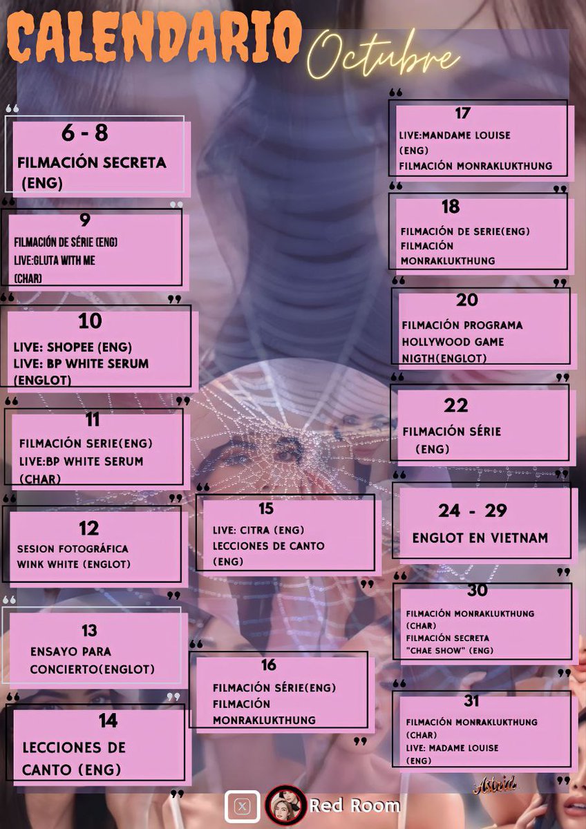 EnglotLatamOfc's tweet photo. Calendario #ENGLOT de Octubre
#RedRoomEnglot
cred.https://t.co/AZNUxO7RDf https://t.co/rnLPCZuq2W