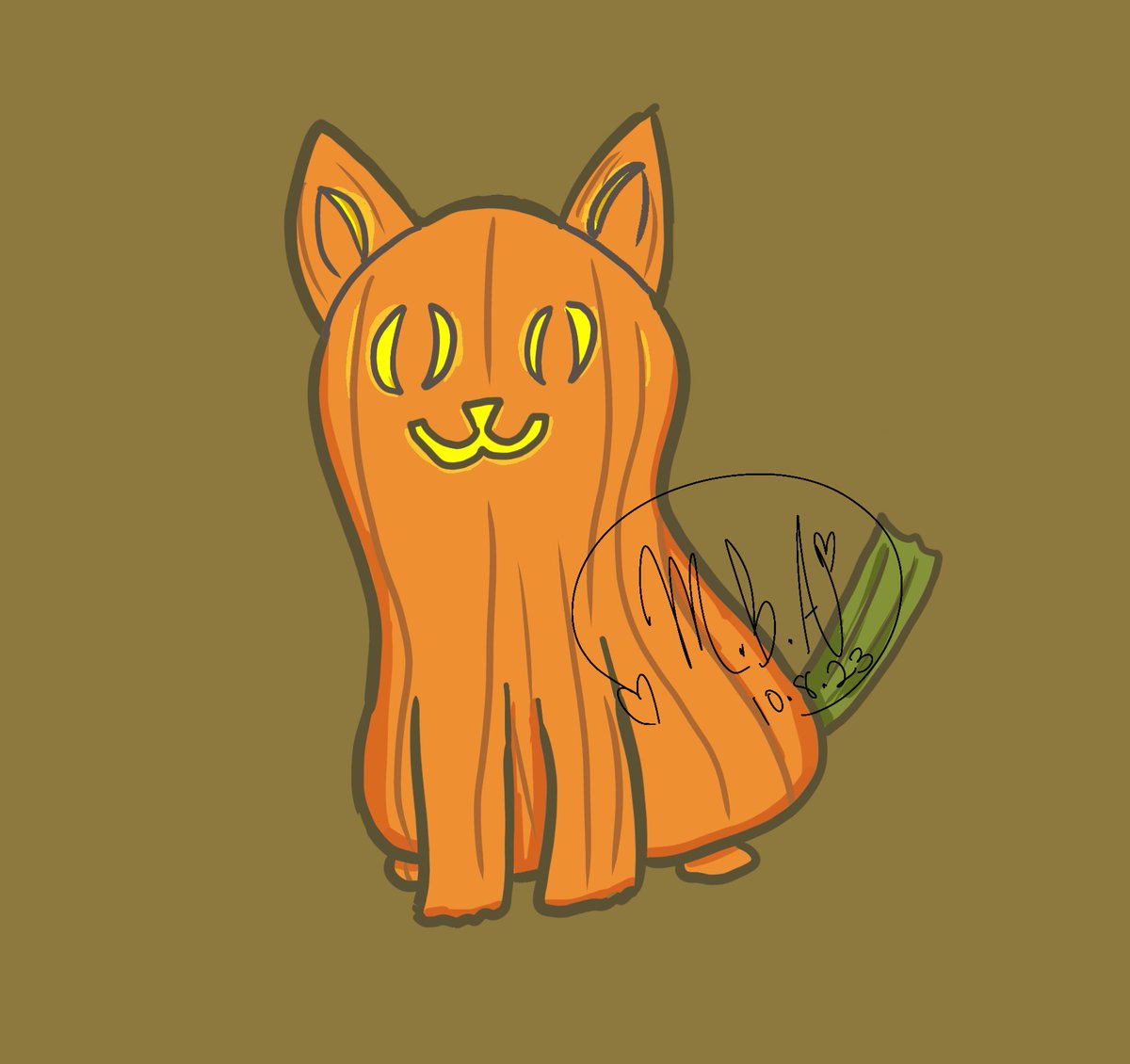 I'm days late, but here is my piece for my #artober2023 - Jack o Kitty! #octoberart #pumpkin #digitaldrawing