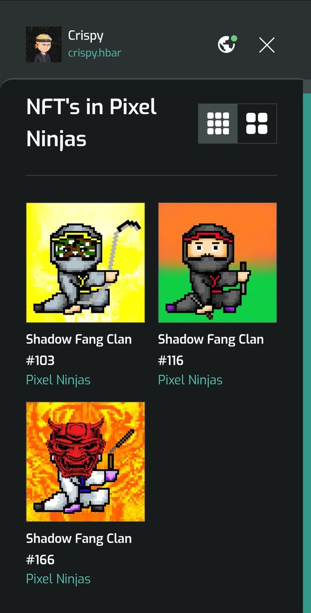 Added a new #PixelNinjaNFT to my collection (top right)! Love all of <a href="/KaoHbar/">DaisukiKaoHbarNFT</a>'s stuff!

#hbar #HBARNFTs #HBARbarians