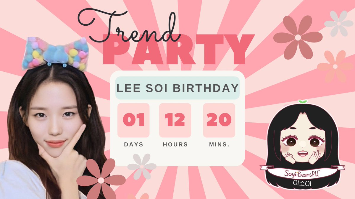 soyiibeansph's tweet photo. 📣ATTENTION Soyiibeans💓
Join us tomorrow to have a trend party so Soi could feel our love to her.

🗓️ OCTOBER 10, 2023
⏰ 20:00 KST (07:00 PM PH time)

Tweet, Quote Tweet, &amp; Reply with:

Lee Soi Day
#️⃣Happy이소이day
#️⃣HappyBirthdaySoi

#LeeSoe #LeeSoi

Hope to see you in  X 🫶🏻 https://t.co/ktW4jy0wWF