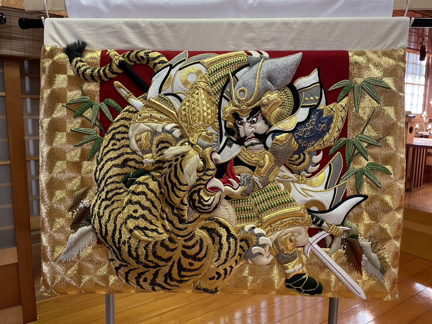 ふとん太鼓　高欄掛け　刺繍　祭り　竹に虎　アンティーク　ヴィンテージ ふとん太鼓高欄掛け刺繍祭り竹に虎アンティークヴィンテージ