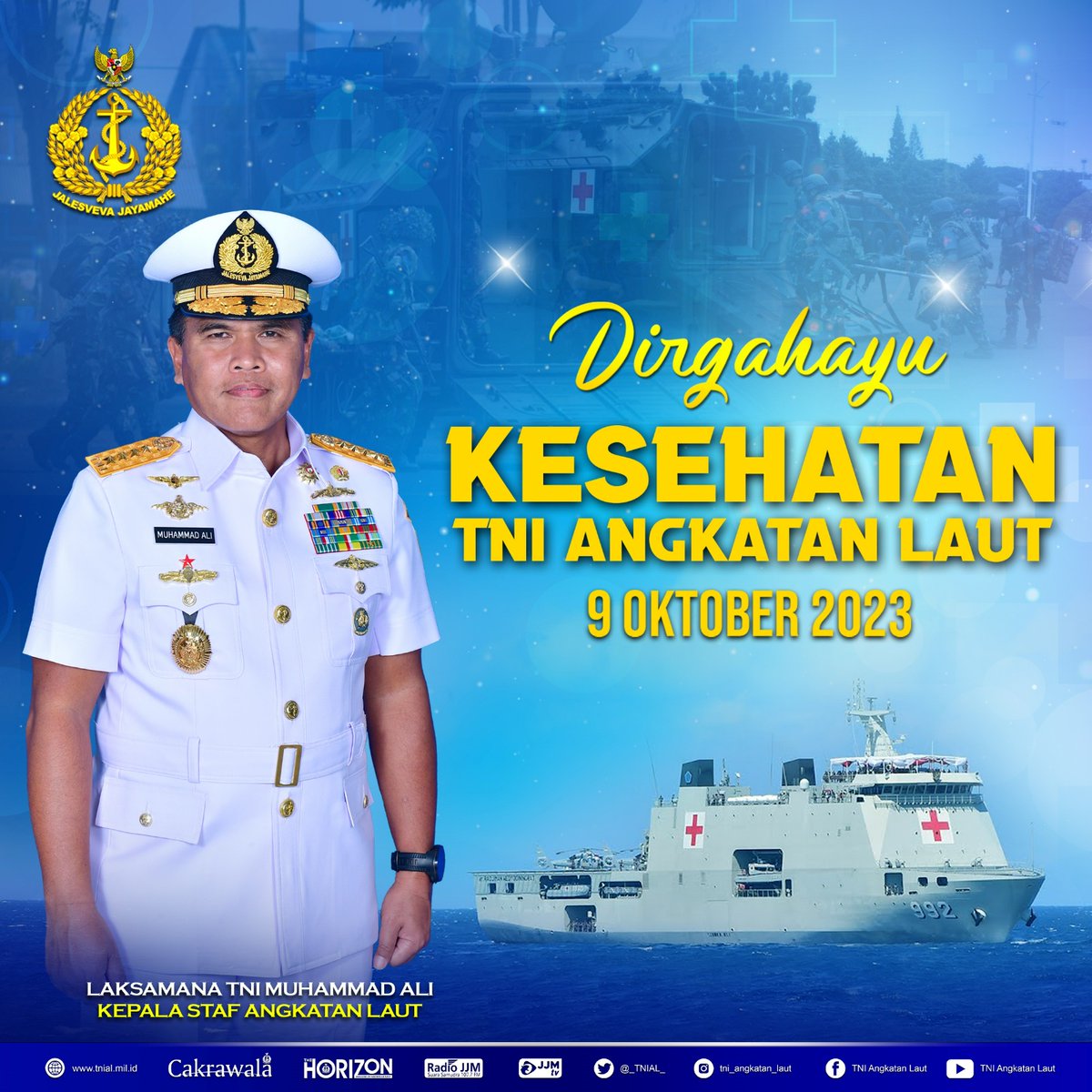 _TNIAL_'s tweet image. Dirgahayu Hari Kesehatan TNI Angkatan Laut
9 Oktober 2023

#jalesvevajayamahe #tnial #indonesiannavy #muhammadali #laksamanamuhammadali