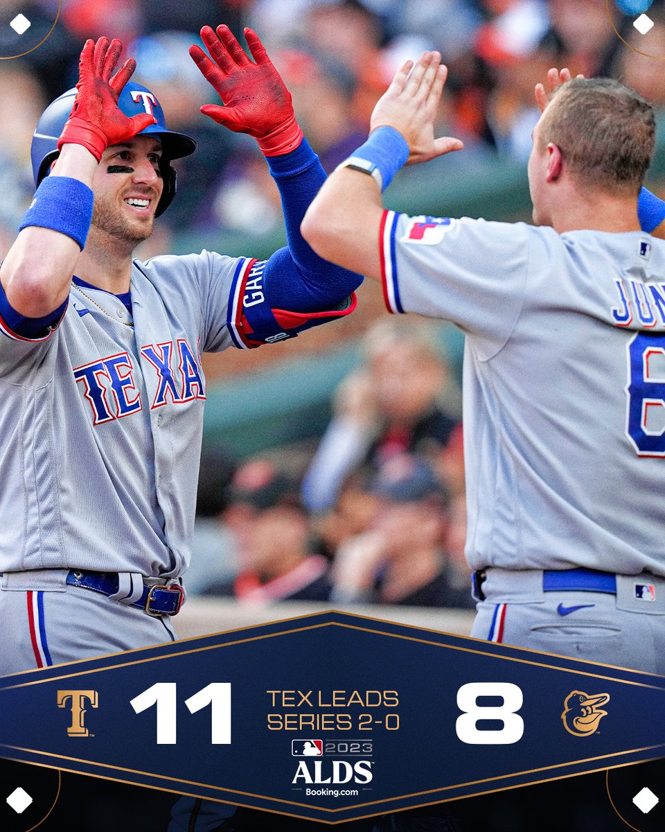 MLB's tweet photo. Two for Texas!

The @Rangers hold on to take Game 2. #Postseason https://t.co/k3VHwasX33