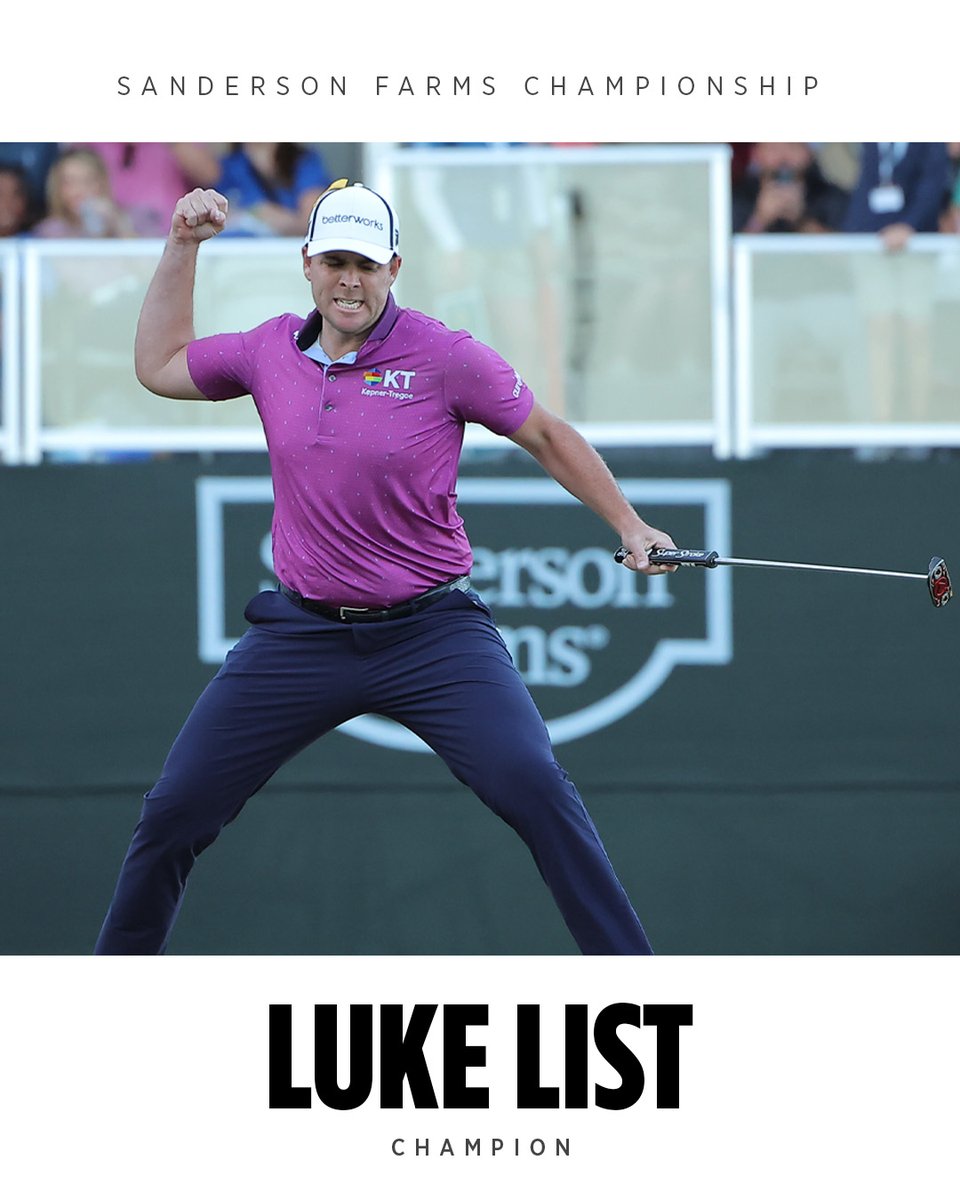 When the pressure was greatest, Luke List delivered. He rolled in his #ProV1 from just over 43 feet to outlast a five-man playoff and win the @Sanderson_Champ! Congrats, Luke! #1ballingolf