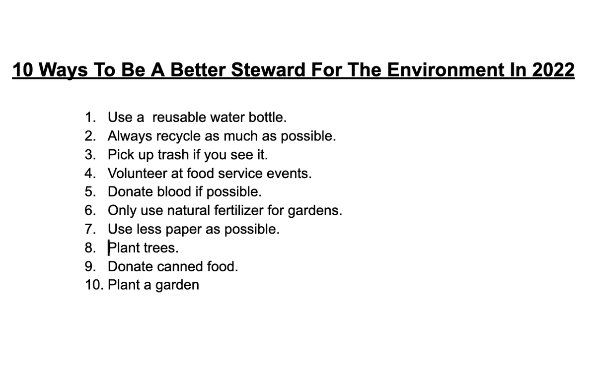 PaulMSU23's tweet photo. My 10 ways to make the environment better!! #WebT22
#WT2108 #GoalsProject https://t.co/XEuXV48F4y