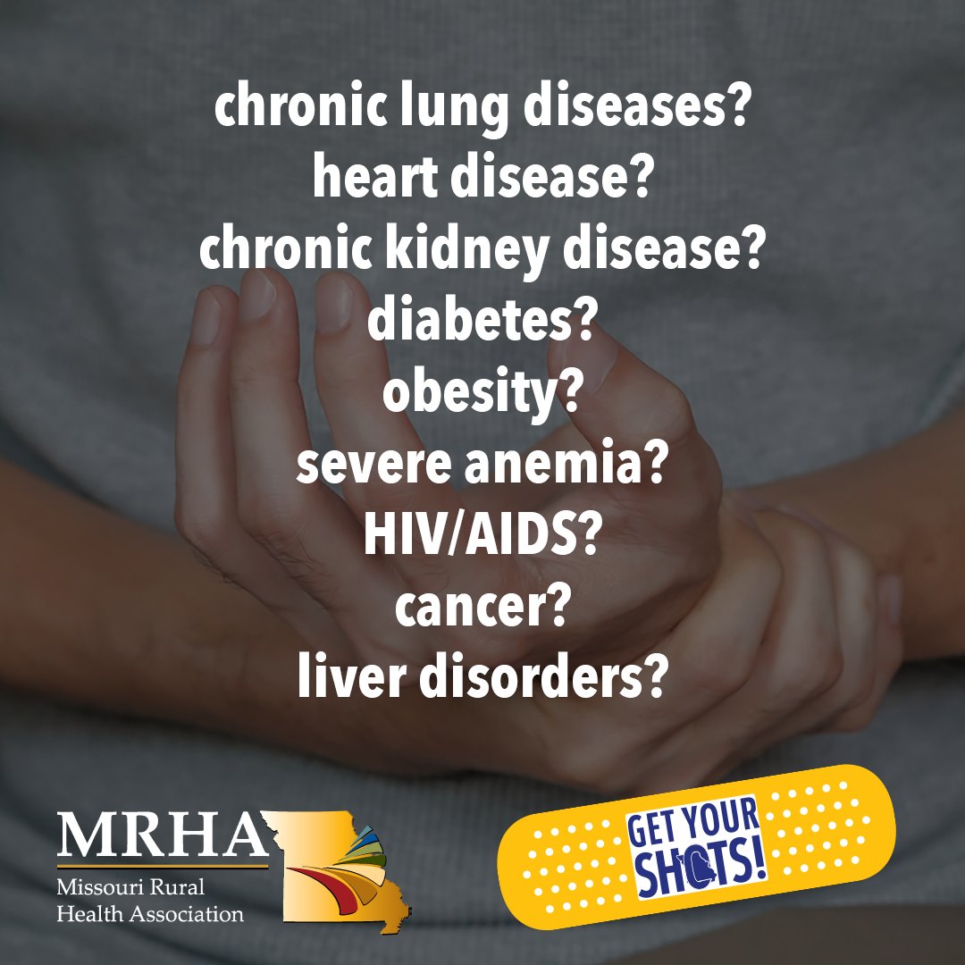 What underlying illness do you, or someone you love, suffer from? The importance of getting your flu and covid vaccinations is much higher for you.

#MOStopsCovid #MOStopsFlu #StickItToTheFlu