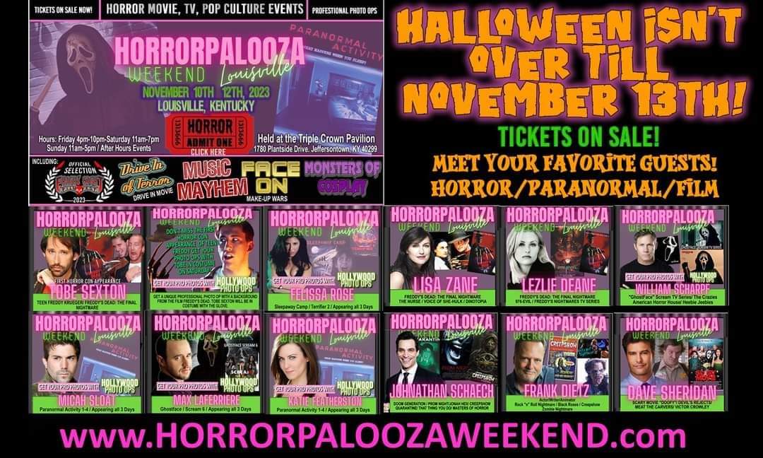 DeniseDreames's tweet photo. Come join the mayhem at Horrorpalooza. Lots of great first time guests so come grab a photo and spend some time with the celebrities, check out the vendors and the after parties.  Just go to https://t.co/ibAac0Eahw and get your tickets now..... https://t.co/NkpLacMII3