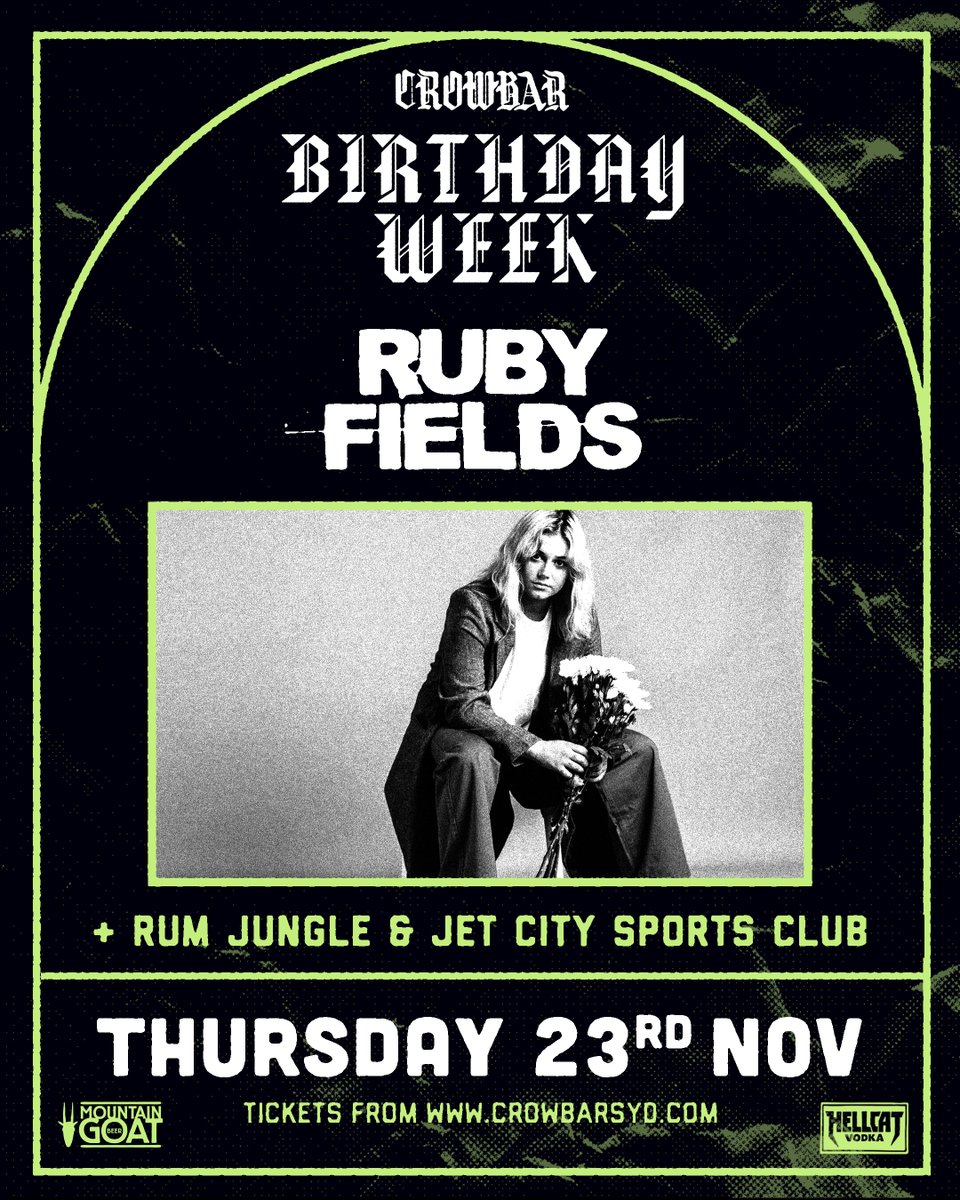 RUBY FIELDS (@rubyfieldsm8) on Twitter photo throwin this show with <a href="/rumjungleband/">Rum Jungle</a> and <a href="/jetcitysc/">Jet City Sports Club</a> for <a href="/CrowbarSyd/">Crowbar Sydney</a> who have always had our backs and put on the sickest shows.
tix on sale now: bit.ly/ruby-crowbar throwin this show with <a href="/rumjungleband/">Rum Jungle</a> and <a href="/jetcitysc/">Jet City Sports Club</a> for <a href="/CrowbarSyd/">Crowbar Sydney</a> who have always had our backs and put on the sickest shows.
tix on sale now: bit.ly/ruby-crowbar