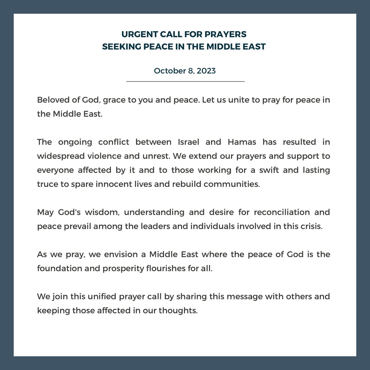 North Texas Conference of The UMC (@umcntc) on Twitter photo We join Bishop Saenz in praying for peace in the #MiddleEast We join Bishop Saenz in praying for peace in the #MiddleEast
