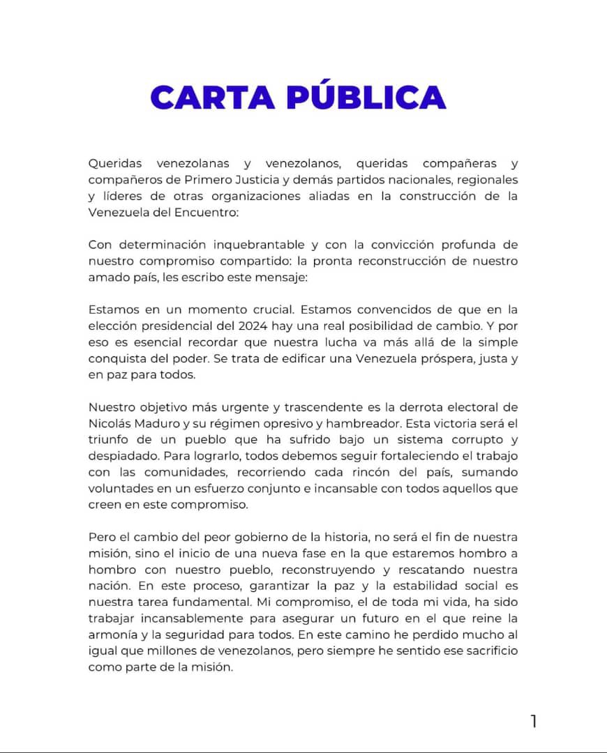 AstridSilvestri's tweet photo. Qué gran demostración de unidad nos ha brindado Capriles; su decisión demuestra madurez política y expone la realidad que pesa sobre los inhabilitados.

@hcapriles merece nuestro reconocimiento.

PD: Lo sostengo, es hora de un GRAN ACUERDO NACIONAL. https://t.co/26PWzAxpSt