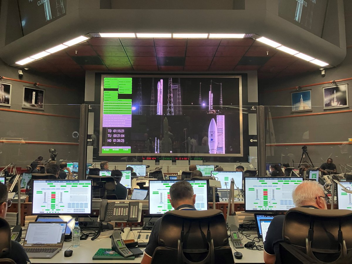 #VV23; live from Jupiter control center : everyone is ready, all set for the launch. Liftoff in one hour from now. #GoVega @GISTDA #TASA @TyvakNanoSat @AirbusSpace @Avio_Group @esa @CNES @EuropeSpacePort