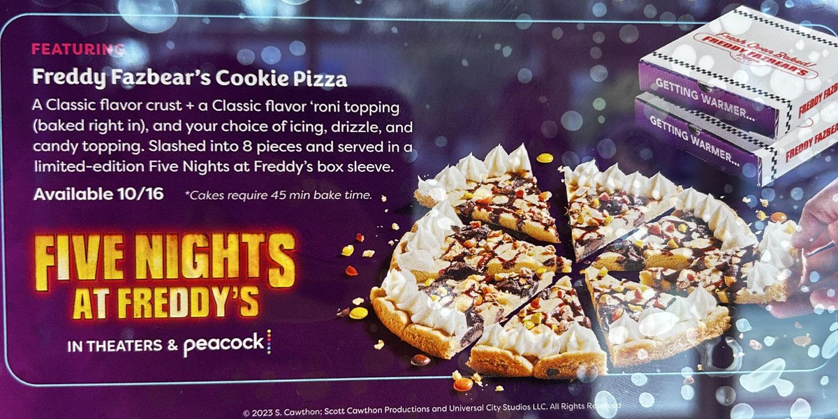JonnyBlox's tweet image. Insomnia Cookies will be offering "Freddy Fazbear's Cookie Pizza" starting October 16th to promote Blumhouse's upcoming ‘FIVE NIGHTS AT FREDDY'S’ movie!

(Via: u/Boiled_Brownies)
#fnaf #fnafmovie #fivenightsatfreddys