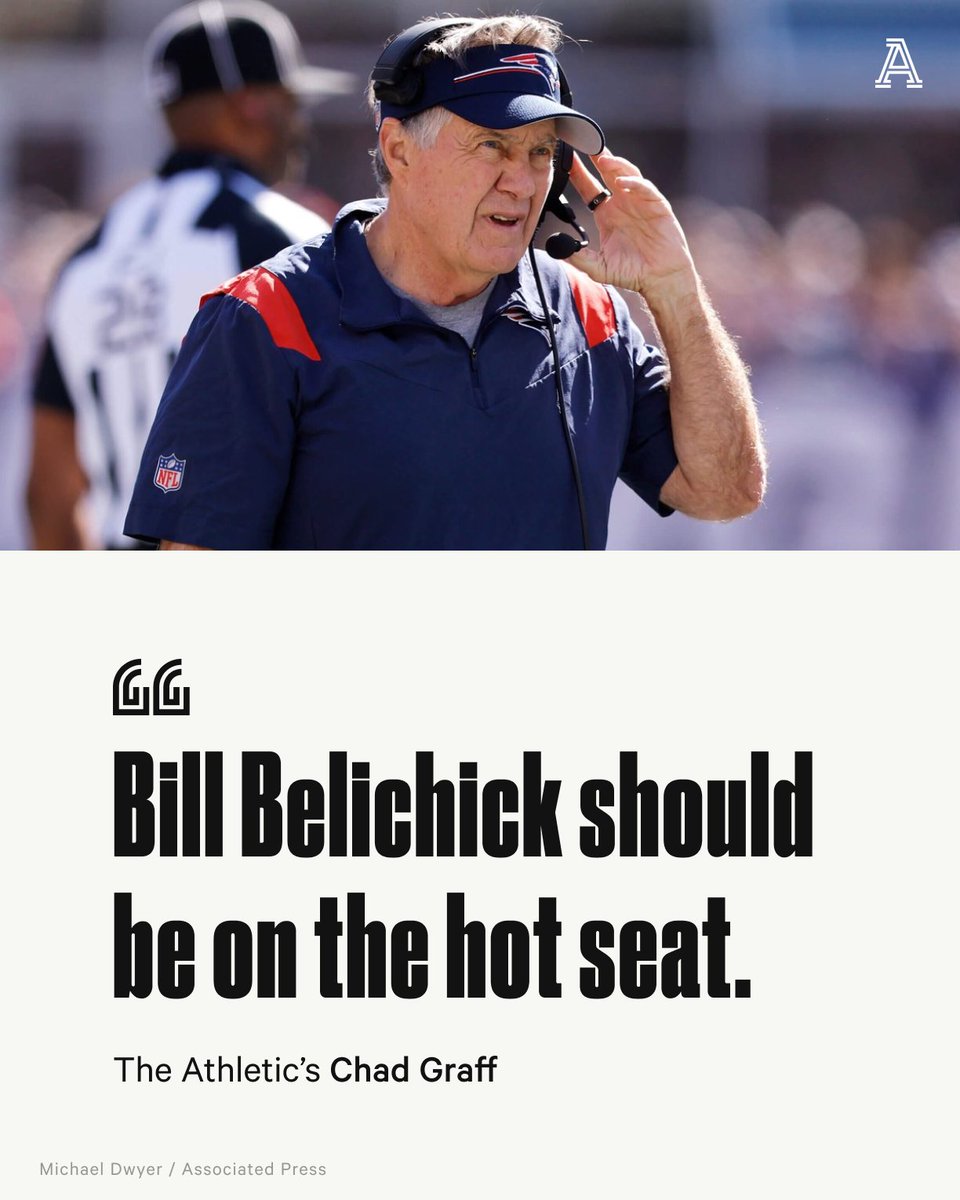 TheAthletic's tweet photo. The Patriots have now been blown out twice in two weeks, allowing 69 unanswered points.

The cause of the rapid decline in New England: Bill Belichick.

As @ChadGraff explains, the legendary Pats coach doesn't seem to have an answer for anything: https://t.co/PuQ4eq5Er2 https://t.co/gAa58cuCet