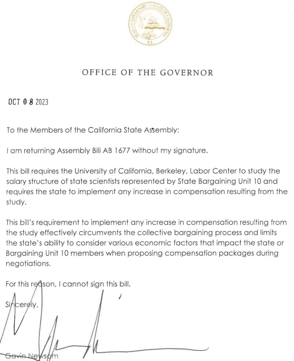 To say that #AB1677 would circumvent the collective bargaining process is BS! Why lie? Be truthful. You don’t want the public to find out the total comp report is trash and you’re underpaying state scientists!
@CalHR_gov @CAgovernor @GavinNewsom @JenSiebelNewsom #EqualPayCA