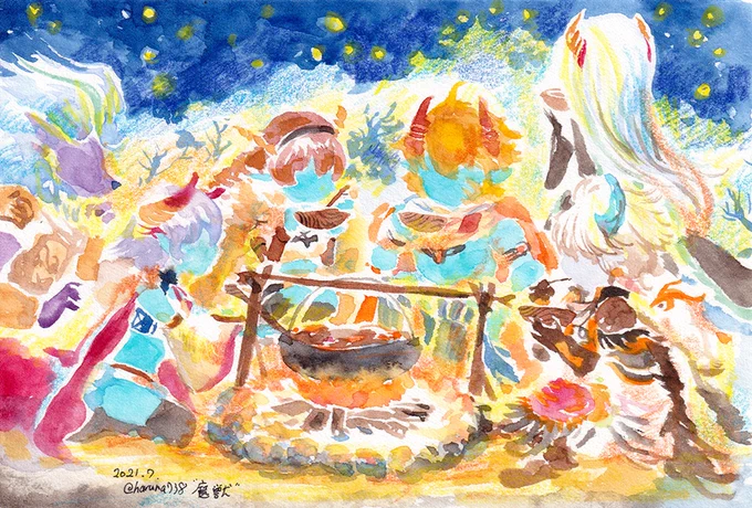 焚き火を囲んで。